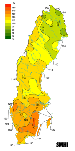 Byvindens avvikelse från det normala (1996-2015) under oktober 2017.