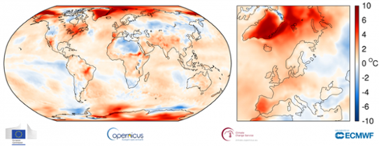Global temperaturanomali (vänster bild) i oktober 2017 samt för Europa (höger bild).