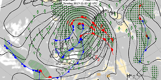 Analyskarta från 23/11 12 UTC och stormen Ylva.