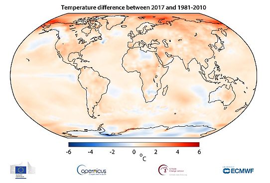 Temperaturavvikelser 2017 enligt ECMWF