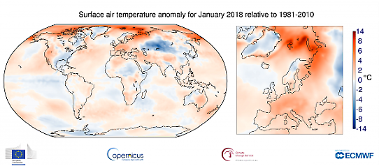 Global temperaturanomali i januari 2018