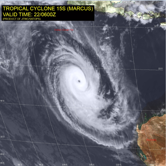 Den tropiska cyklonen Marcus den 22 mars 2018