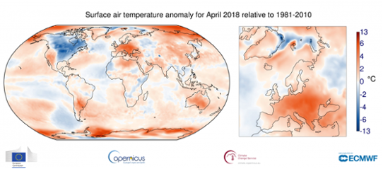 Global temperaturanomali i april 2018