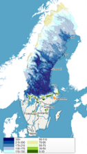 Karta - snöns vatteninnehåll 2018-04-10