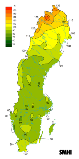 Byvindens avvikelse från det normala (1996-2015) under maj 2018.