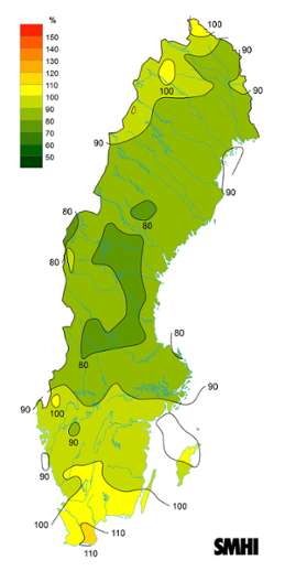 Byvindens avvikelse från det normala (1996-2015) under våren2018.