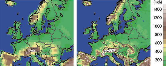 Comparison of resolytion in a calclation model over Europe. 