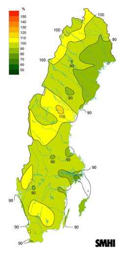 Byvindens avvikelse från det normala (1996-2015) under juli 2018.