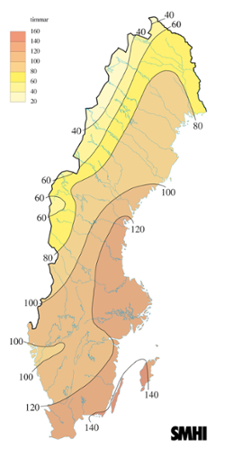Karta med soltimmar under oktober 2010 