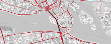 Vägnät med trafikemissioner i Stockholms stad