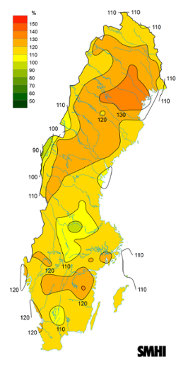 Byvindens avvikelse från det normala (1996-2015) under mars 2019.