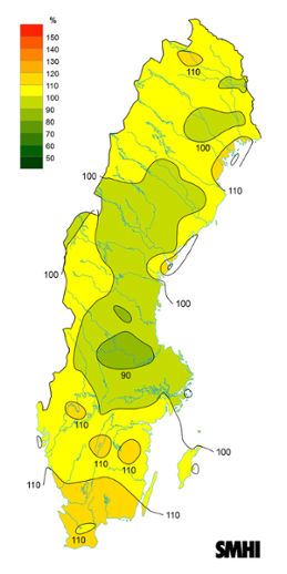 Byvindens avvikelse från det normala (1996-2015) under maj 2019.