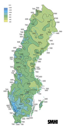 Karta över nederbörd året 2010