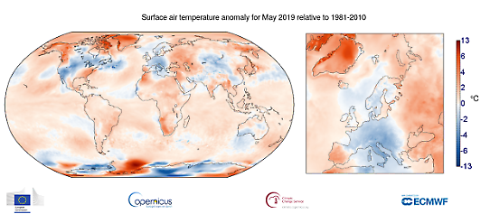 Global temperaturanomali i maj 2019