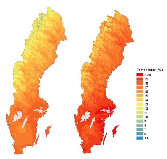 Sverigekartor med framtida temperaturer
