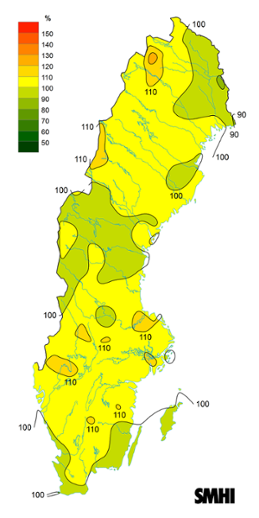 Byvindens avvikelse från det normala (1996-2015) under juni 2019.