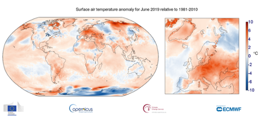 Global temperaturanomali i juni 2019