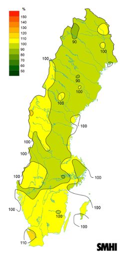Byvindens avvikelse från det normala (1996-2015) under juli 2019.