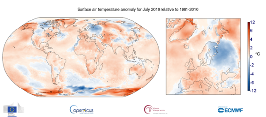Global temperaturanomali i juli 2019