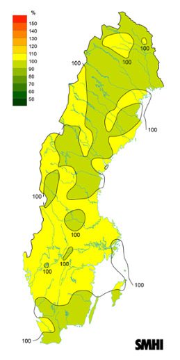 Byvindens avvikelse från det normala (1996-2015) under sommaren 2019.