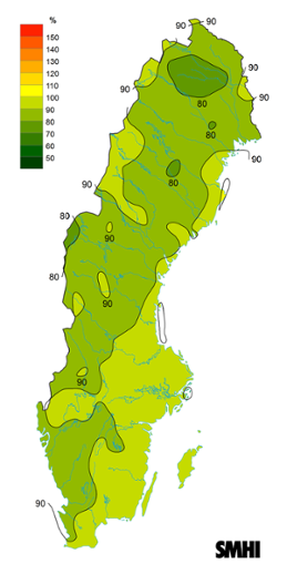 Byvindens avvikelse från det normala (1996-2015) under oktober 2019.