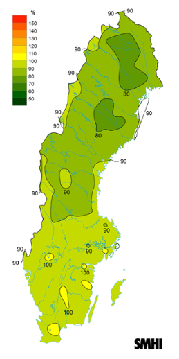 Byvindens avvikelse från det normala (1996-2015) under hösten 2019.