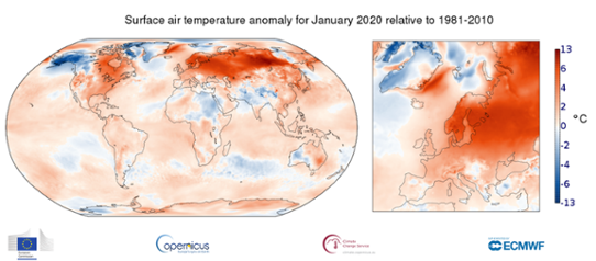 Global temperaturanomali i januari 2020.