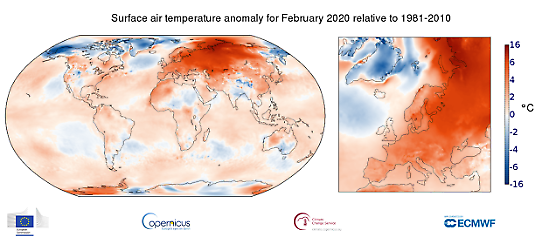 Global temperaturanomali i februari 2020 