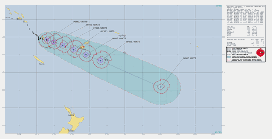 Prognoserad bana för den tropiska orkanen Harold utfärdad den 6 april.