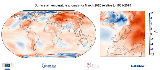 Global temperaturanomali i mars 2020