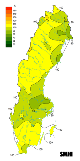 Byvindens avvikelse från det normala (1996-2015) under maj 2020.