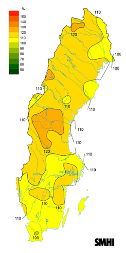 Byvindens avvikelse från det normala (1996-2015) under våren 2020.
