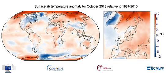 Oktober 2018 - Global temperaturanomali
