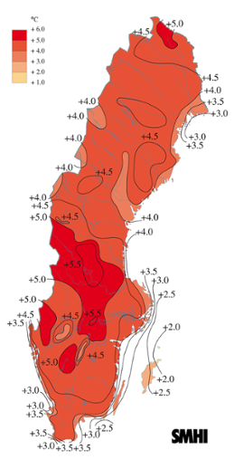 Medeltemperaturens avvikelse från det normala i april 2011 