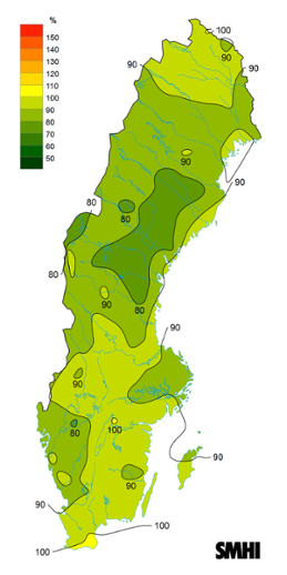 Byvindens avvikelse från det normala (1996-2015) under juni 2020.