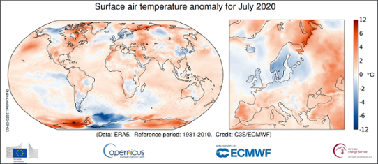 Global temperaturanomali juli 2020