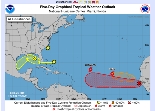 Riskbedömning för utveckling av tropiska cykloner på Atlanten de närmaste fem dygnen.