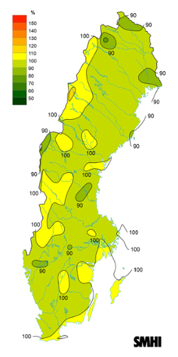 Byvindens avvikelse från det normala (1996-2015) under oktober 2020.