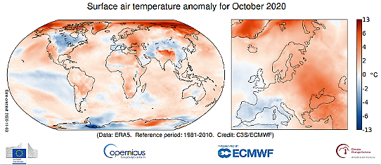 Oktober 2020 - Global temperaturanomali