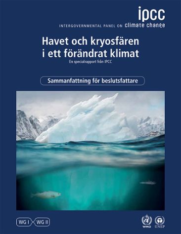 Framsidan på IPCC-rapporten om Haven och kryosfären med bild på isberg
