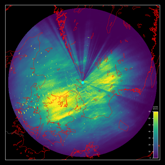 Radarbild från Ängelholm, detaljer i bildtext.