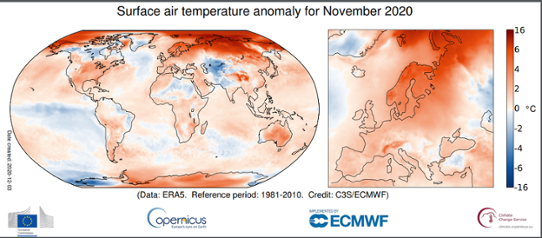 Global temperaturanomali i november 2020