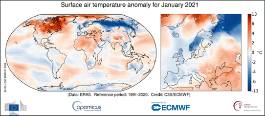 Global temperaturanomali i januari 2021
