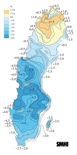 Temperaturavvikelse i grader Celsius för januari 2010.