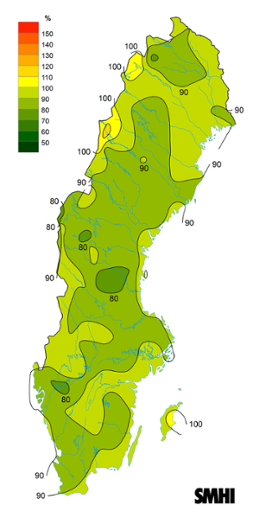 Byvindens avvikelse från det normala (1996-2015) under vintern 2021.