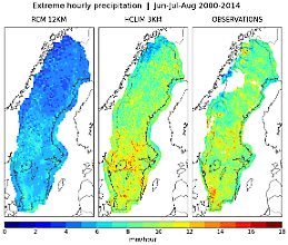 Maps showing intensity of extreme hourly summer precipitation in Sweden