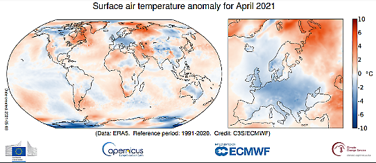 Global temperaturanomali i april 2021