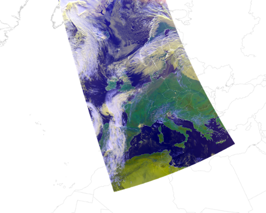 Satellitbild över Europa med land, hav och moln, foto.