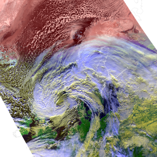 Satellitbild visar Skandinavien som till stora delar är täckt av moln.