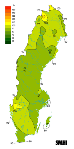 Byvindens avvikelse från det normala (1996-2015) under juni 2021.